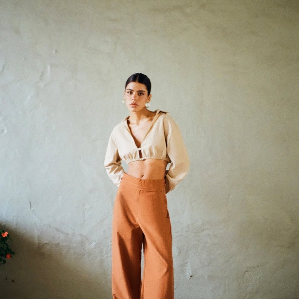 Zara Full-Length Linen Blend Pant in Rust